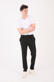Erkek Siyah Jogger Pantolon Bel Lastikli Bağcıklı Ön Dikiş Detaylı 05 Model