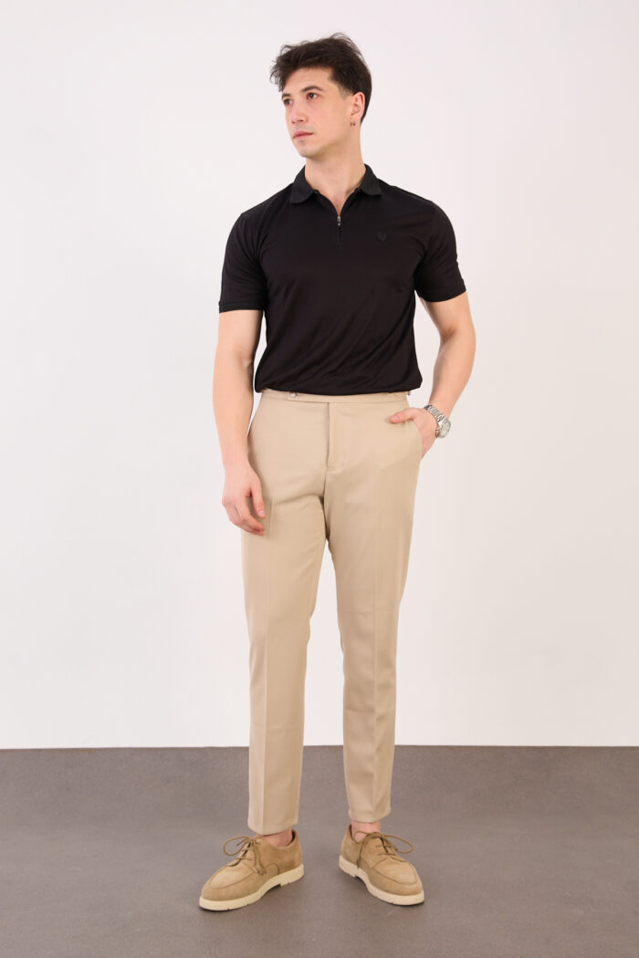 Erkek Bej Slim Fit İtalyan Kesim Yan Bel Toka Detaylı Klasik Pantolon 011 Model - Görsel 1