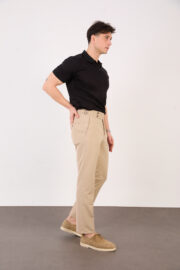 Erkek Bej Slim Fit İtalyan Kesim Yan Bel Toka Detaylı Klasik Pantolon 011 Model - Görsel 2
