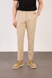 Erkek Bej Slim Fit İtalyan Kesim Yan Bel Toka Detaylı Klasik Pantolon 011 Model - Görsel 5