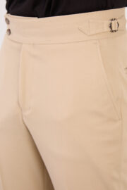 Erkek Bej Slim Fit İtalyan Kesim Yan Bel Toka Detaylı Klasik Pantolon 011 Model - Görsel 8