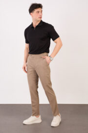Erkek Vizon Slim Fit İtalyan Kesim Yan Bel Toka Detaylı Pantolon 011 Model