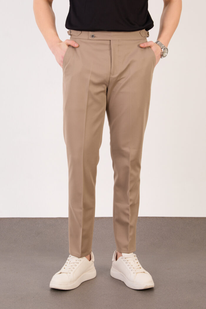 Erkek Vizon Slim Fit İtalyan Kesim Yan Bel Toka Detaylı Pantolon 011 Model - Görsel 2