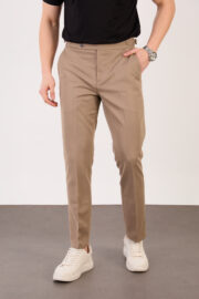 Erkek Vizon Slim Fit İtalyan Kesim Yan Bel Toka Detaylı Pantolon 011 Model - Görsel 3