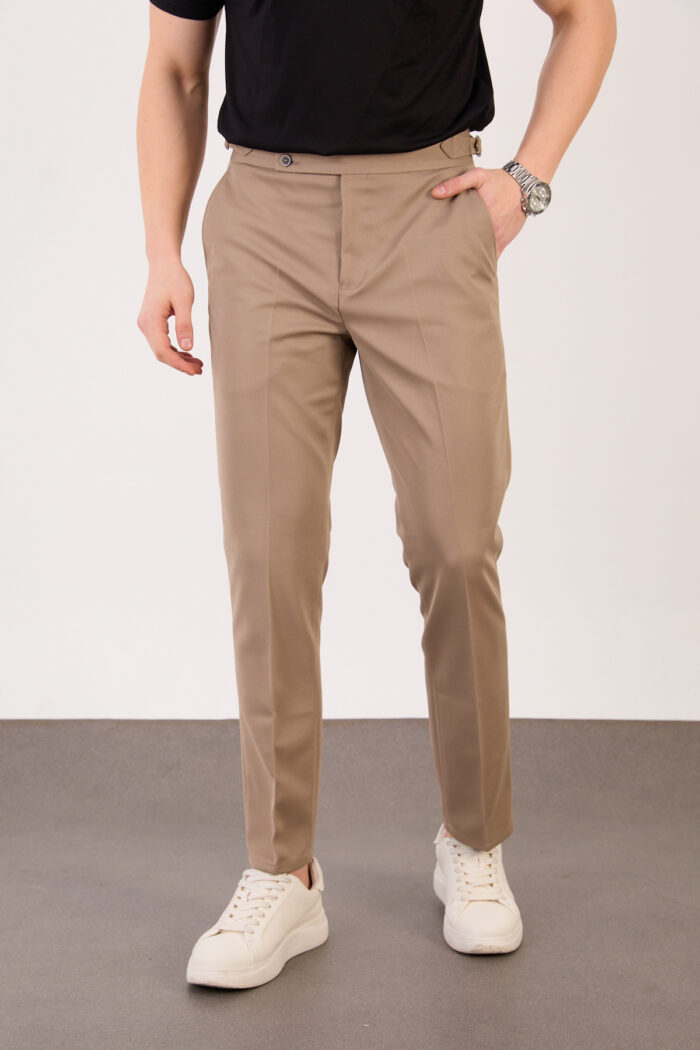 Erkek Vizon Slim Fit İtalyan Kesim Yan Bel Toka Detaylı Pantolon 011 Model - Görsel 3