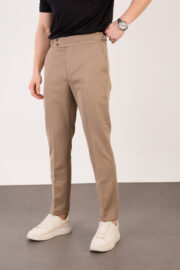 Erkek Vizon Slim Fit İtalyan Kesim Yan Bel Toka Detaylı Pantolon 011 Model - Görsel 5