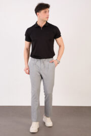 Erkek Gri Jogger Pantolon Yan Bel Lastikli Bağcıklı Gofre Kumaş 2525 Model