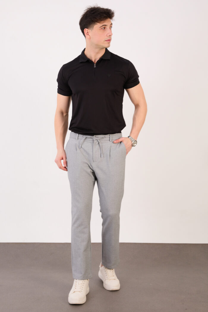 IMGL1309 Erkek Gri Jogger Pantolon Yan Bel Lastikli Bağcıklı Gofre Kumaş 2525 Model - Görsel 1