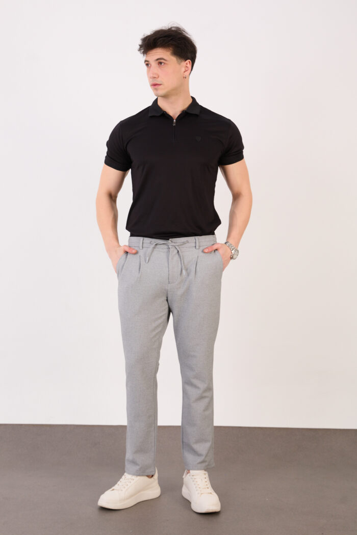 Erkek Gri Jogger Pantolon Yan Bel Lastikli Bağcıklı Gofre Kumaş 2525 Model - Görsel 2