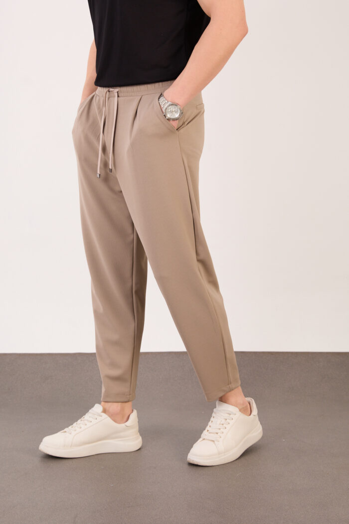 Erkek Bej Zara Kesim Yarı Şalvar Lastikli Bağcıklı Pantolon 2606 Model - Görsel 2