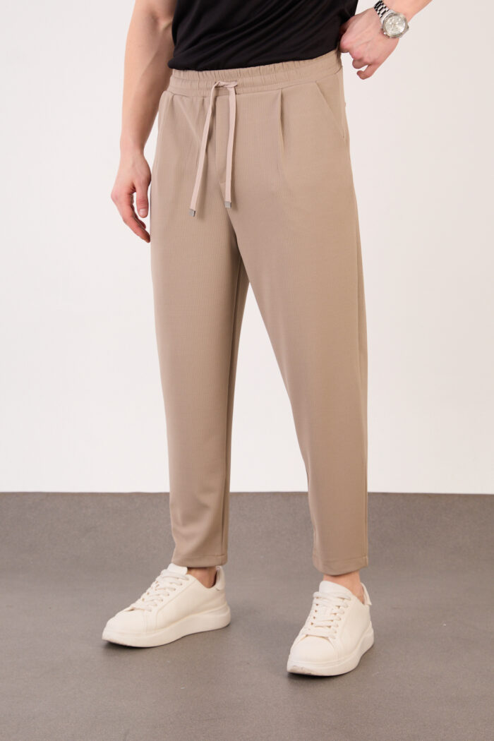 Erkek Bej Zara Kesim Yarı Şalvar Lastikli Bağcıklı Pantolon 2606 Model - Görsel 4