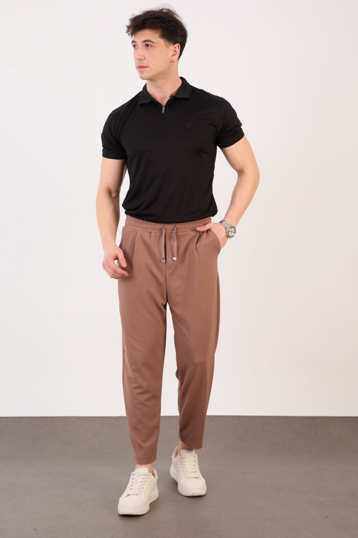 IMGL1327 Erkek Kahve Zara Kesim Yarı Şalvar Lastikli Bağcıklı Pantolon 2606 Model - Görsel 1