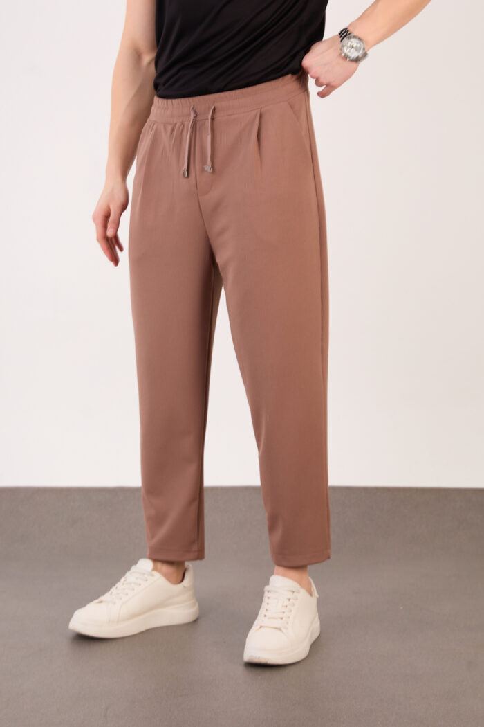 Erkek Kahve Zara Kesim Yarı Şalvar Lastikli Bağcıklı Pantolon 2606 Model - Görsel 4