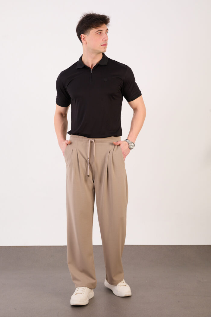 IMGL1339 Erkek Bej Bugy Kesim Zara Tarz Bel Lastikli Bağcıklı Pantolon 2608 Model - Görsel 1