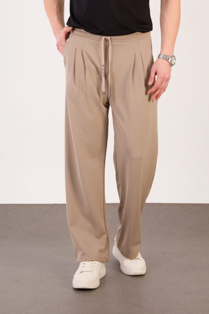 Erkek Bej Bugy Kesim Zara Tarz Bel Lastikli Bağcıklı Pantolon 2608 Model - Görsel 2