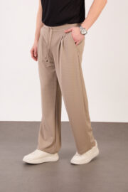 Erkek Bej Bugy Kesim Zara Tarz Bel Lastikli Bağcıklı Pantolon 2608 Model - Görsel 3
