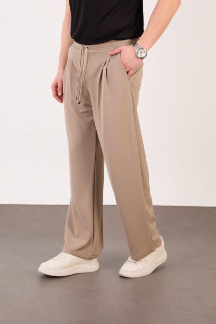 Erkek Bej Bugy Kesim Zara Tarz Bel Lastikli Bağcıklı Pantolon 2608 Model - Görsel 3