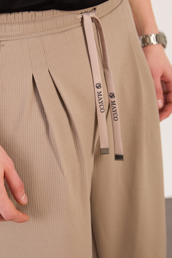 Erkek Bej Bugy Kesim Zara Tarz Bel Lastikli Bağcıklı Pantolon 2608 Model - Görsel 6