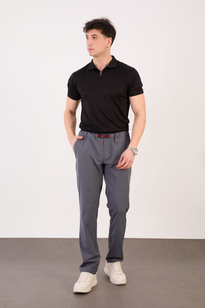 Erkek Gri Paraşüt Pantolon Bel Lastikli Kuşaklı Rahat Günlük 06 Model - Görsel 1