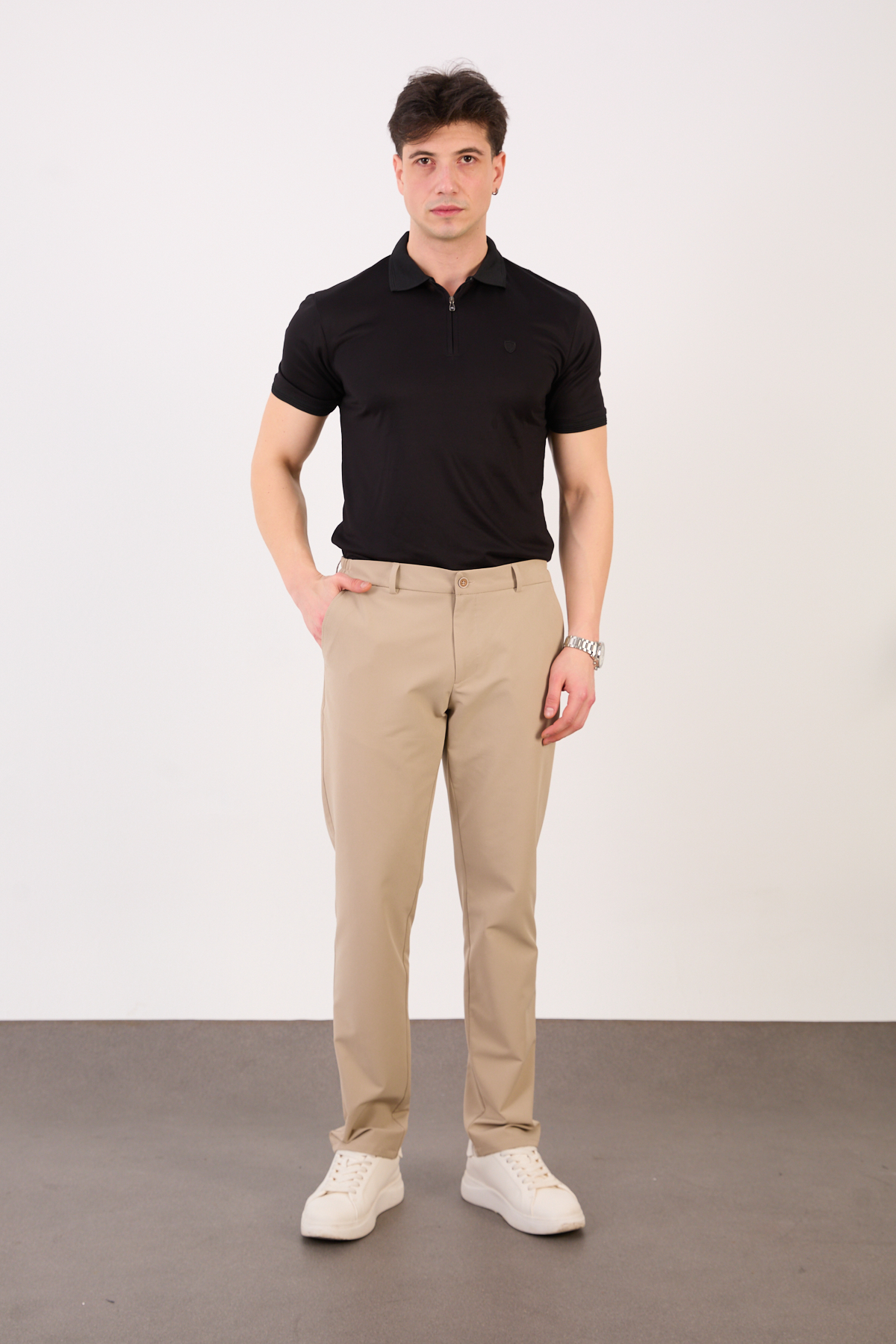 Erkek Bej Klasik Slim Fit Paraşüt Kumaş Pantolon 07 Model