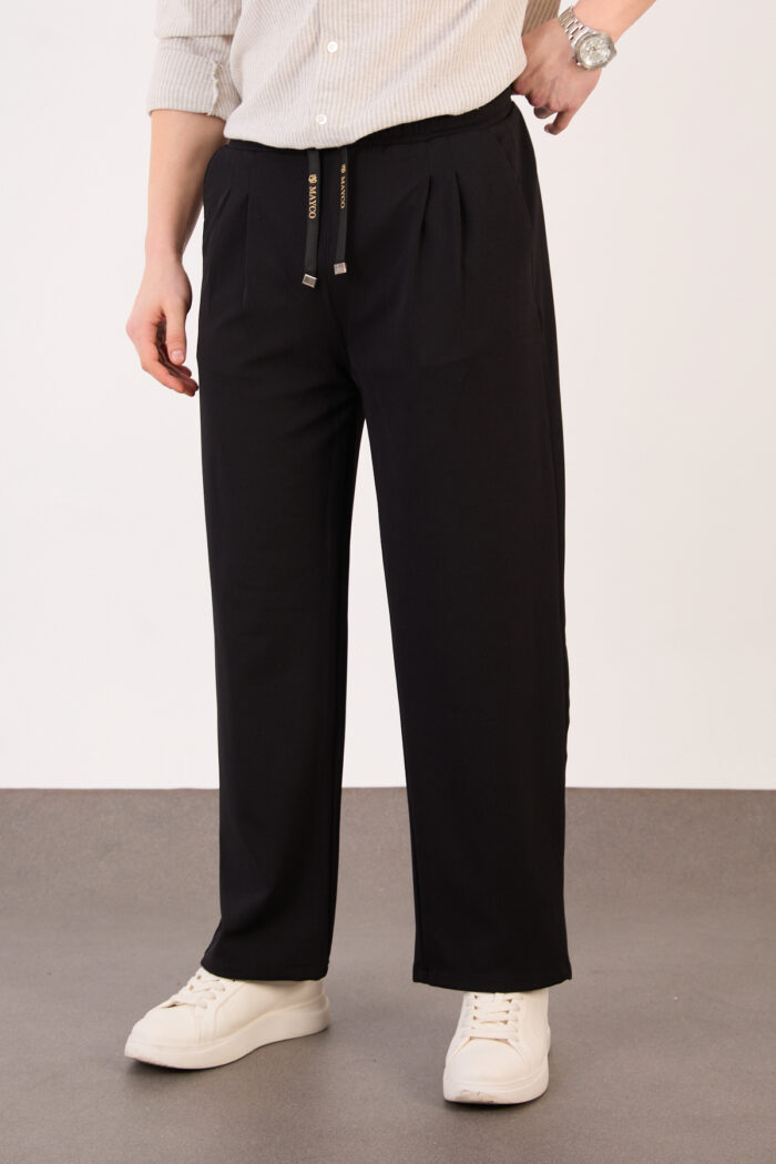 Erkek Siyah Bugy Kesim Zara Tarz Bel Lastikli Bağcıklı Pantolon 2608 Model - Görsel 4