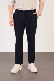 Erkek Lacivert Jogger Pantolon Yan Bel Lastikli Bağcıklı Gofre Kumaş 2525 Model - Görsel 2