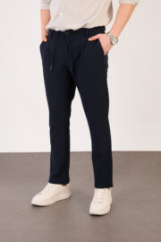 Erkek Lacivert Jogger Pantolon Yan Bel Lastikli Bağcıklı Gofre Kumaş 2525 Model - Görsel 3