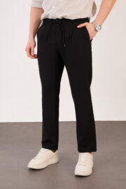 Erkek Siyah Jogger Pantolon Yan Bel Lastikli Bağcıklı Gofre Kumaş 2525 Model - Görsel 2