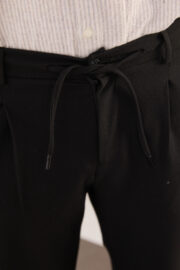 Erkek Siyah Jogger Pantolon Yan Bel Lastikli Bağcıklı Gofre Kumaş 2525 Model - Görsel 6