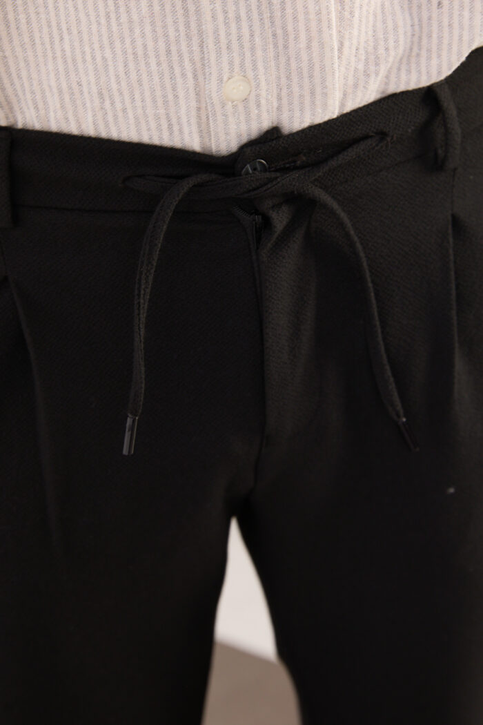 Erkek Siyah Jogger Pantolon Yan Bel Lastikli Bağcıklı Gofre Kumaş 2525 Model - Görsel 6