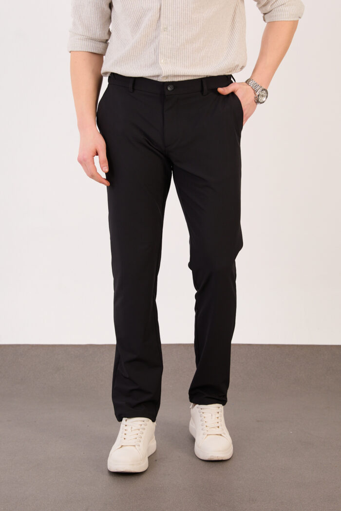 Erkek Siyah Klasik Slim Fit Paraşüt Kumaş Pantolon 07 Model - Görsel 1
