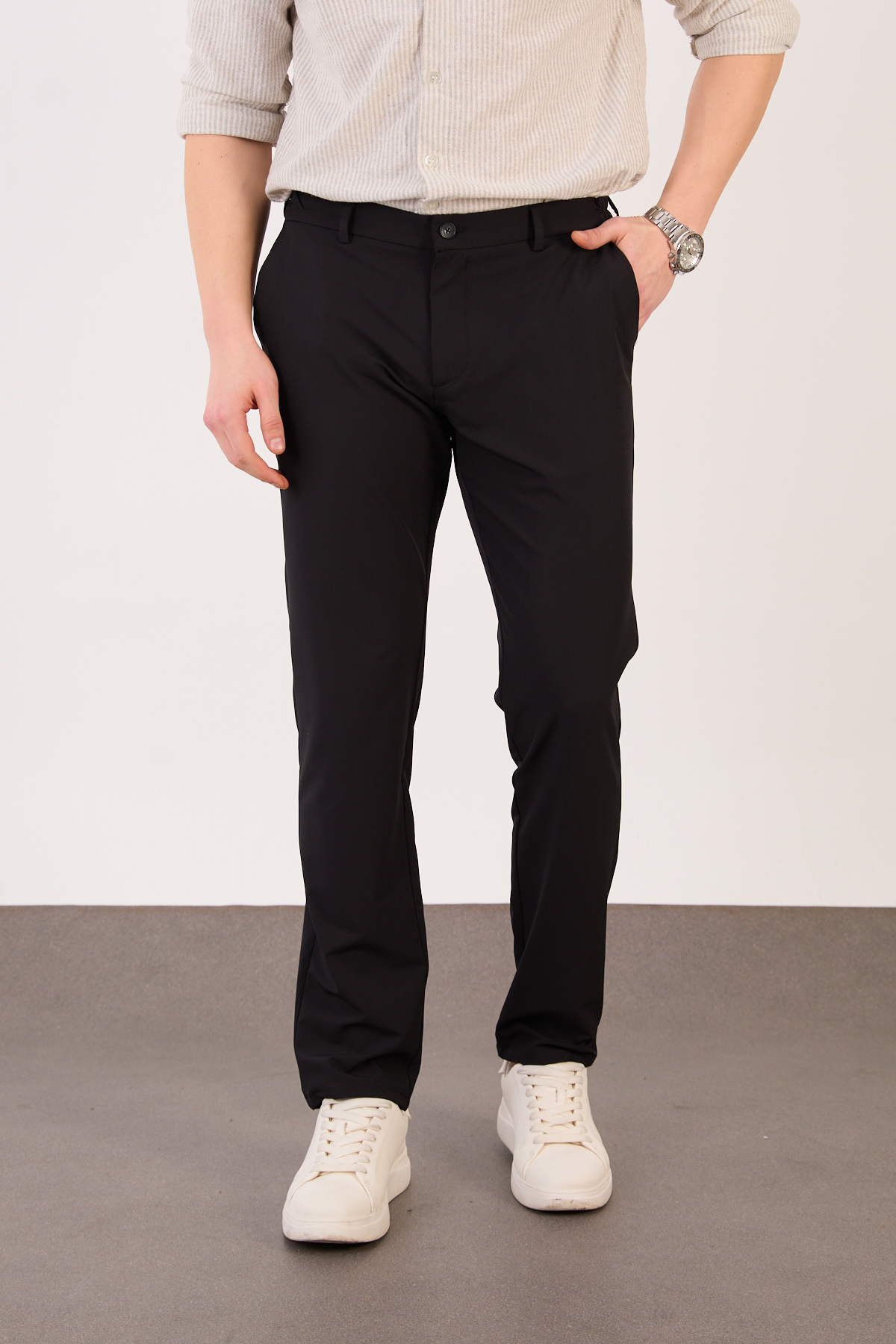 Erkek Siyah Klasik Slim Fit Paraşüt Kumaş Pantolon 07 Model