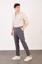 Erkek Gri Slim Fit İtalyan Kesim Yan Bel Toka Detaylı Klasik Pantolon 011 Model - Görsel 2