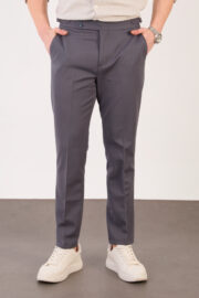 Erkek Gri Slim Fit İtalyan Kesim Yan Bel Toka Detaylı Klasik Pantolon 011 Model - Görsel 3