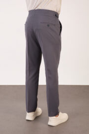 Erkek Gri Slim Fit İtalyan Kesim Yan Bel Toka Detaylı Klasik Pantolon 011 Model - Görsel 5