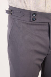 Erkek Gri Slim Fit İtalyan Kesim Yan Bel Toka Detaylı Klasik Pantolon 011 Model - Görsel 6