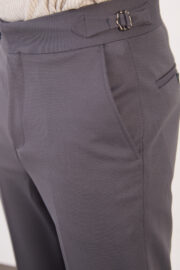 Erkek Gri Slim Fit İtalyan Kesim Yan Bel Toka Detaylı Klasik Pantolon 011 Model - Görsel 7