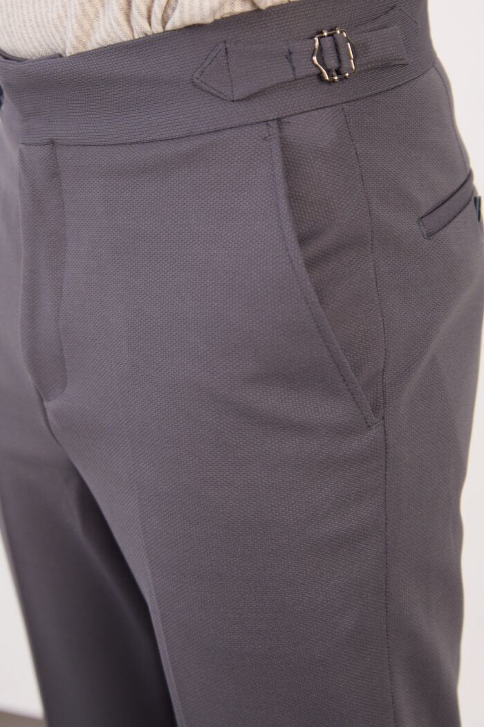 Erkek Gri Slim Fit İtalyan Kesim Yan Bel Toka Detaylı Klasik Pantolon 011 Model - Görsel 7