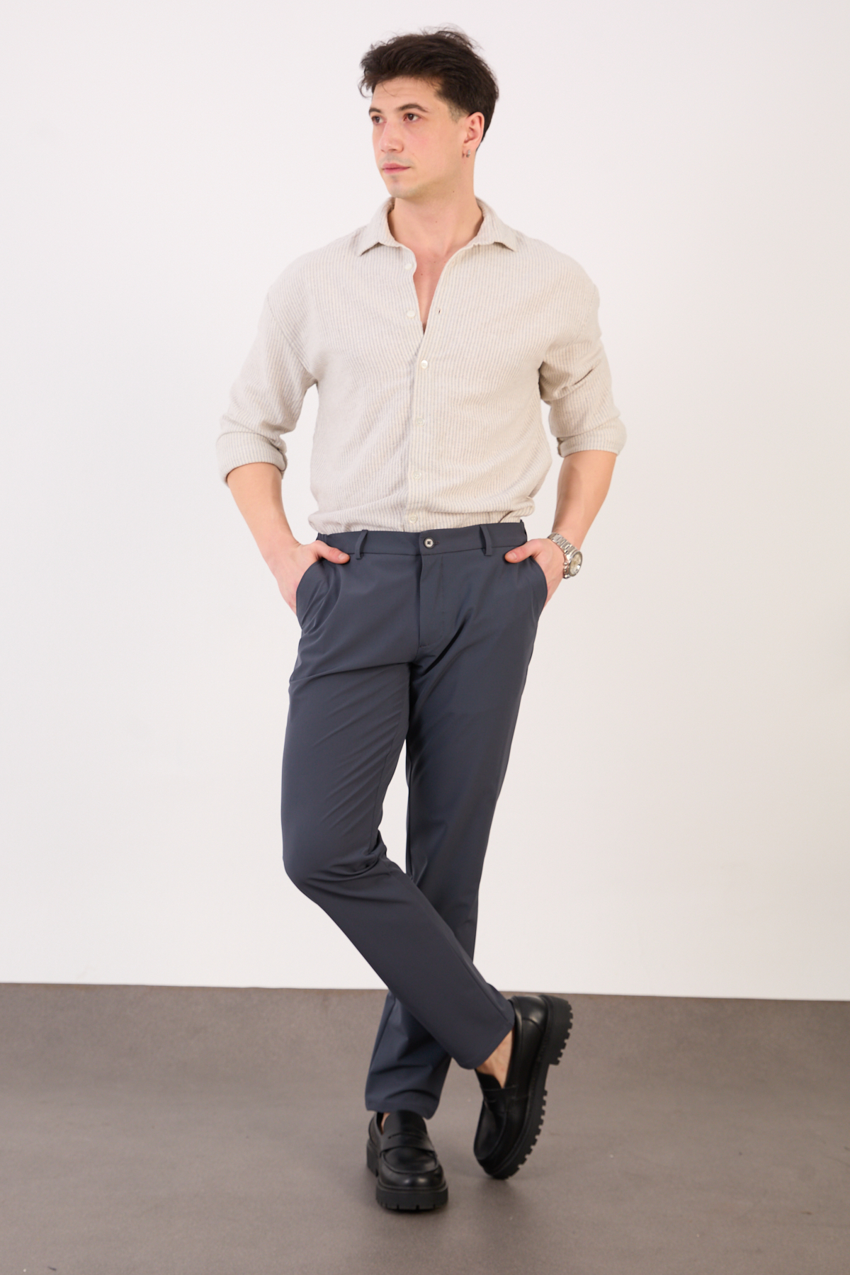 Erkek Antrasit Klasik Slim Fit Paraşüt Kumaş Pantolon 07 Model