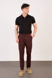 Erkek Kahve Slim Fit İtalyan Kesim Yan Bel Toka Detaylı Pantolon 011 Model - Görsel 2