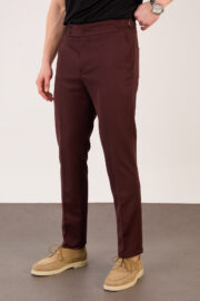 Erkek Kahve Slim Fit İtalyan Kesim Yan Bel Toka Detaylı Pantolon 011 Model - Görsel 4