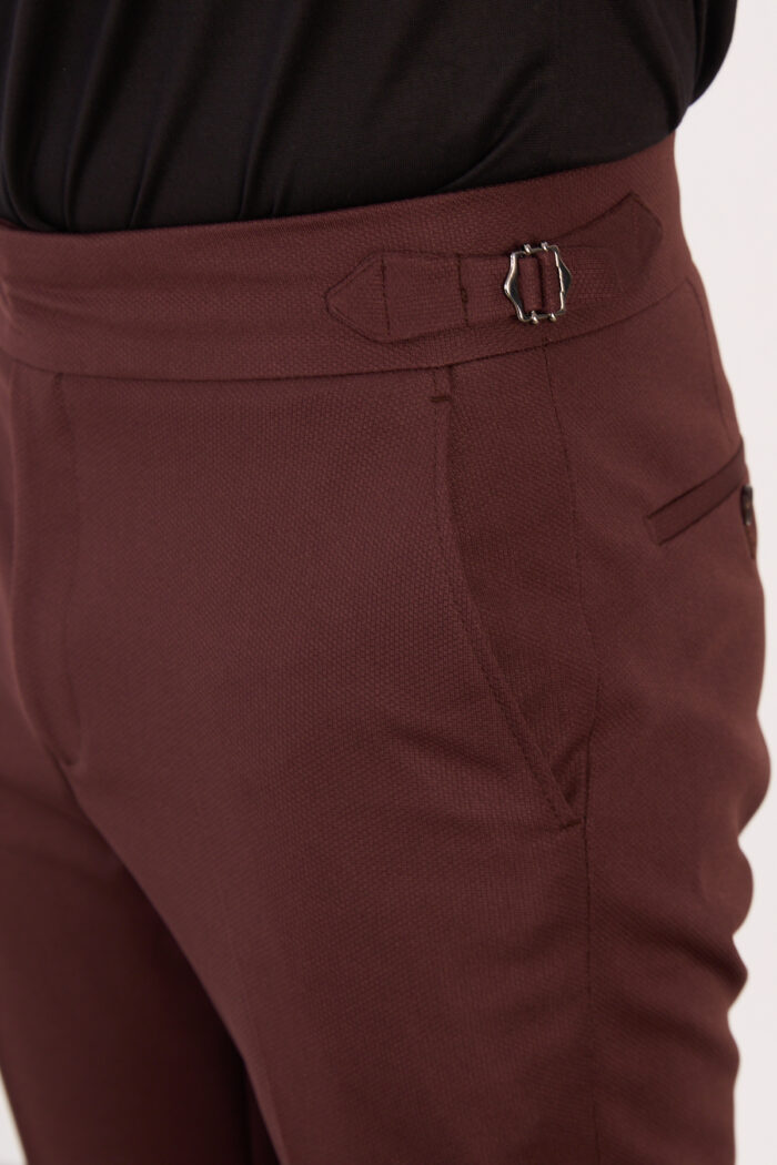 Erkek Kahve Slim Fit İtalyan Kesim Yan Bel Toka Detaylı Pantolon 011 Model - Görsel 6