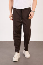 Erkek Koyu Kahve Yarı Şalvar Gabardin Likralı Bel Lastikli Bağcıklı Pantolon 2606-1 Model - Görsel 2