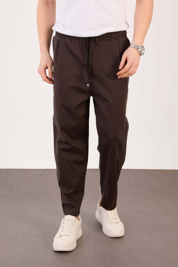 Erkek Koyu Kahve Yarı Şalvar Gabardin Likralı Bel Lastikli Bağcıklı Pantolon 2606-1 Model - Görsel 2