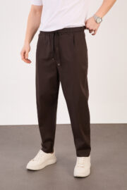 Erkek Koyu Kahve Yarı Şalvar Gabardin Likralı Bel Lastikli Bağcıklı Pantolon 2606-1 Model - Görsel 3