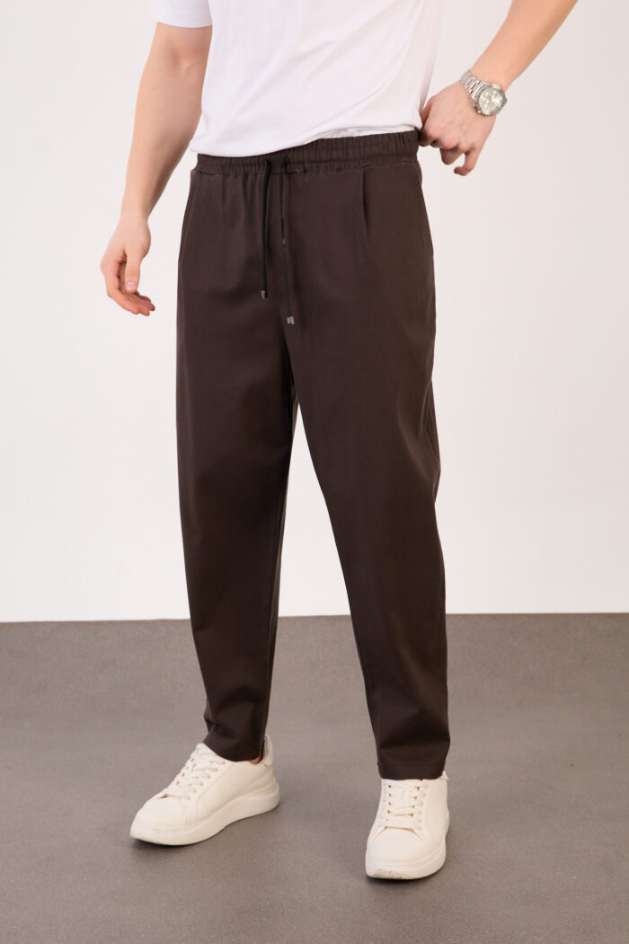 Erkek Koyu Kahve Yarı Şalvar Gabardin Likralı Bel Lastikli Bağcıklı Pantolon 2606-1 Model - Görsel 3