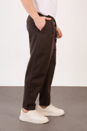 Erkek Koyu Kahve Yarı Şalvar Gabardin Likralı Bel Lastikli Bağcıklı Pantolon 2606-1 Model - Görsel 4