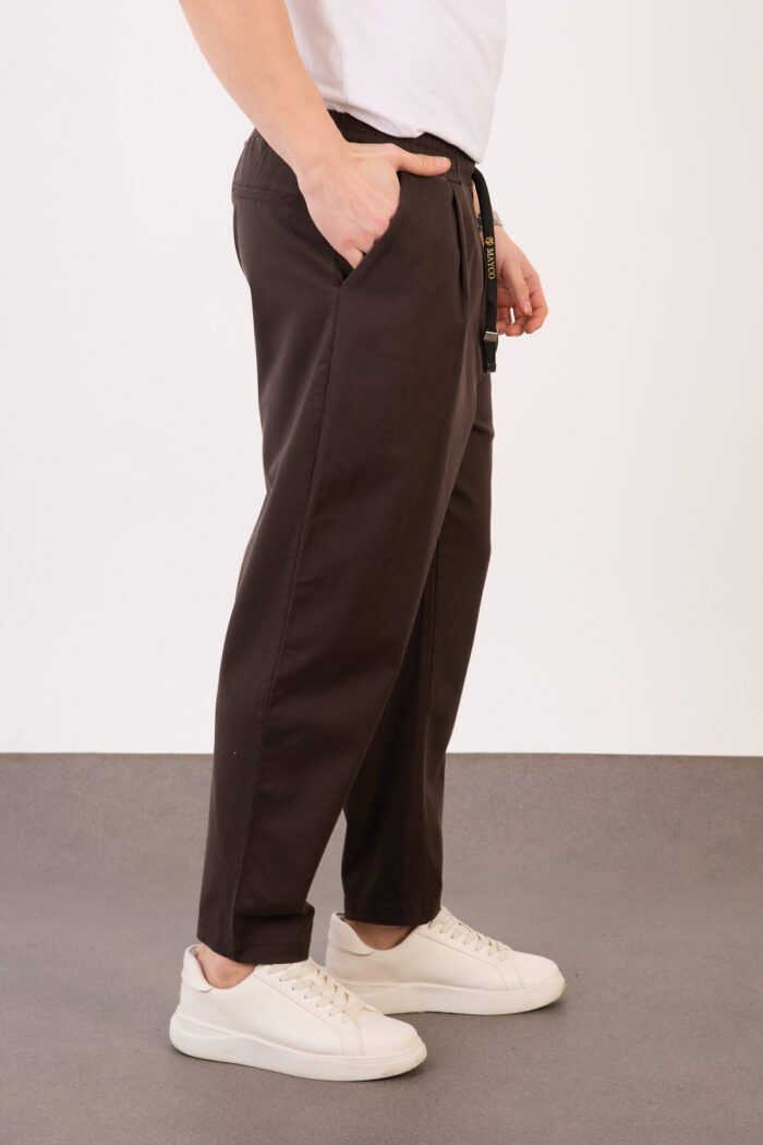 Erkek Koyu Kahve Yarı Şalvar Gabardin Likralı Bel Lastikli Bağcıklı Pantolon 2606-1 Model - Görsel 4