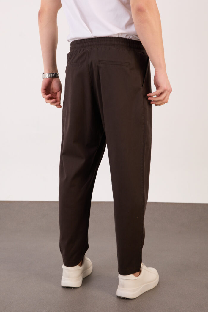 Erkek Koyu Kahve Yarı Şalvar Gabardin Likralı Bel Lastikli Bağcıklı Pantolon 2606-1 Model - Görsel 5