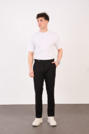 Erkek Siyah Slim Fit İtalyan Kesim Yan Bel Toka Detaylı Klasik Pantolon 011 Model